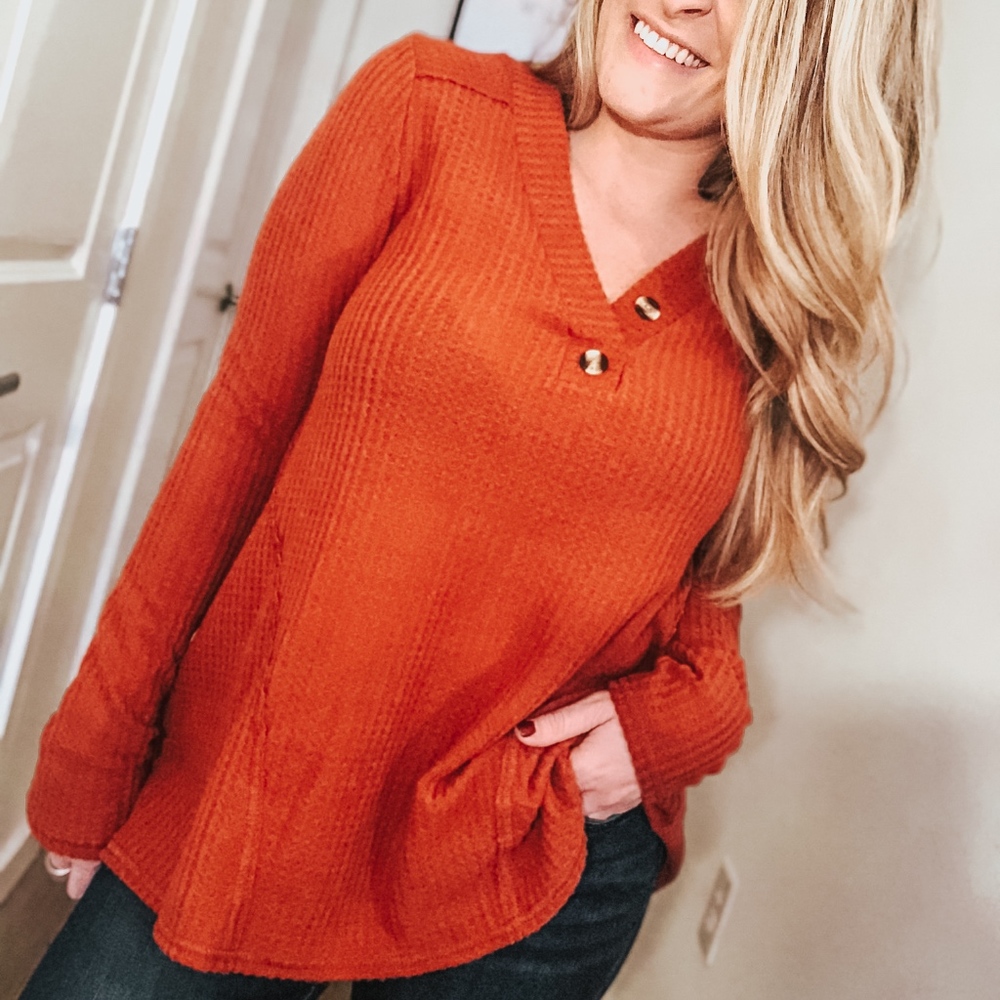 Blair Button Sweater - Rust